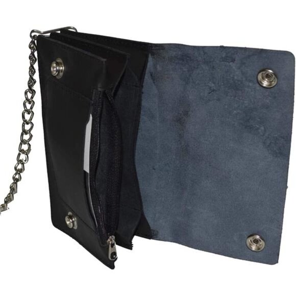 Genuine Leather Men Trifold Eagle Biker Chain Wallet Credit Card Holder - Picture 6 of 7